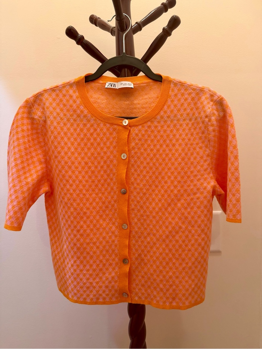Zara Women’s Orange Short-Sleeve Button Cardigan